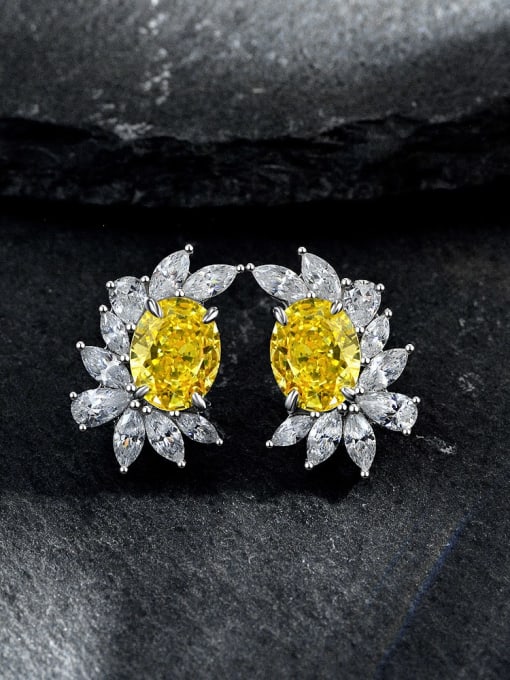 Yellow [e 2049] 925 Sterling Silver High Carbon Diamond Geometric Dainty Stud Earring